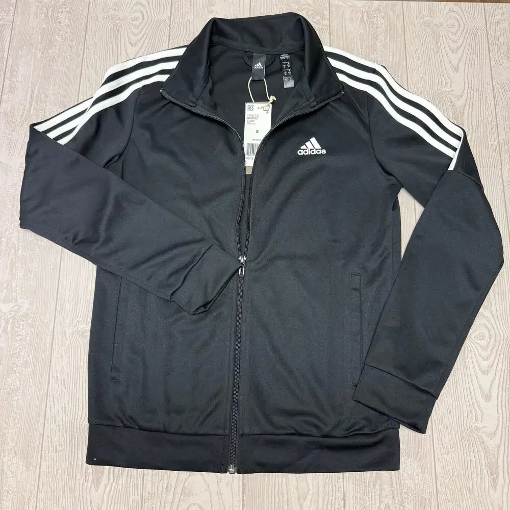 Black 3-Stripe Track Jacket Women's Size Small Full Zip Pockets NWT